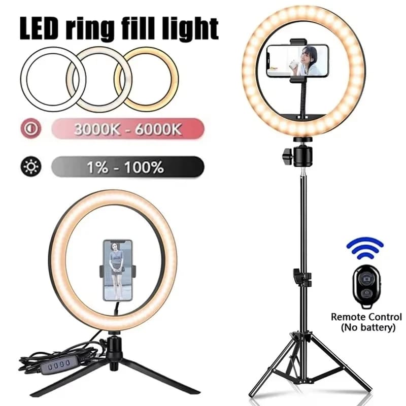 Illuminazione ad anello per selfie a LED Lampada ad anello per selfie fotografica Luce di riempimento remota USB con supporto per treppiedi per la registrazione video dal vivo