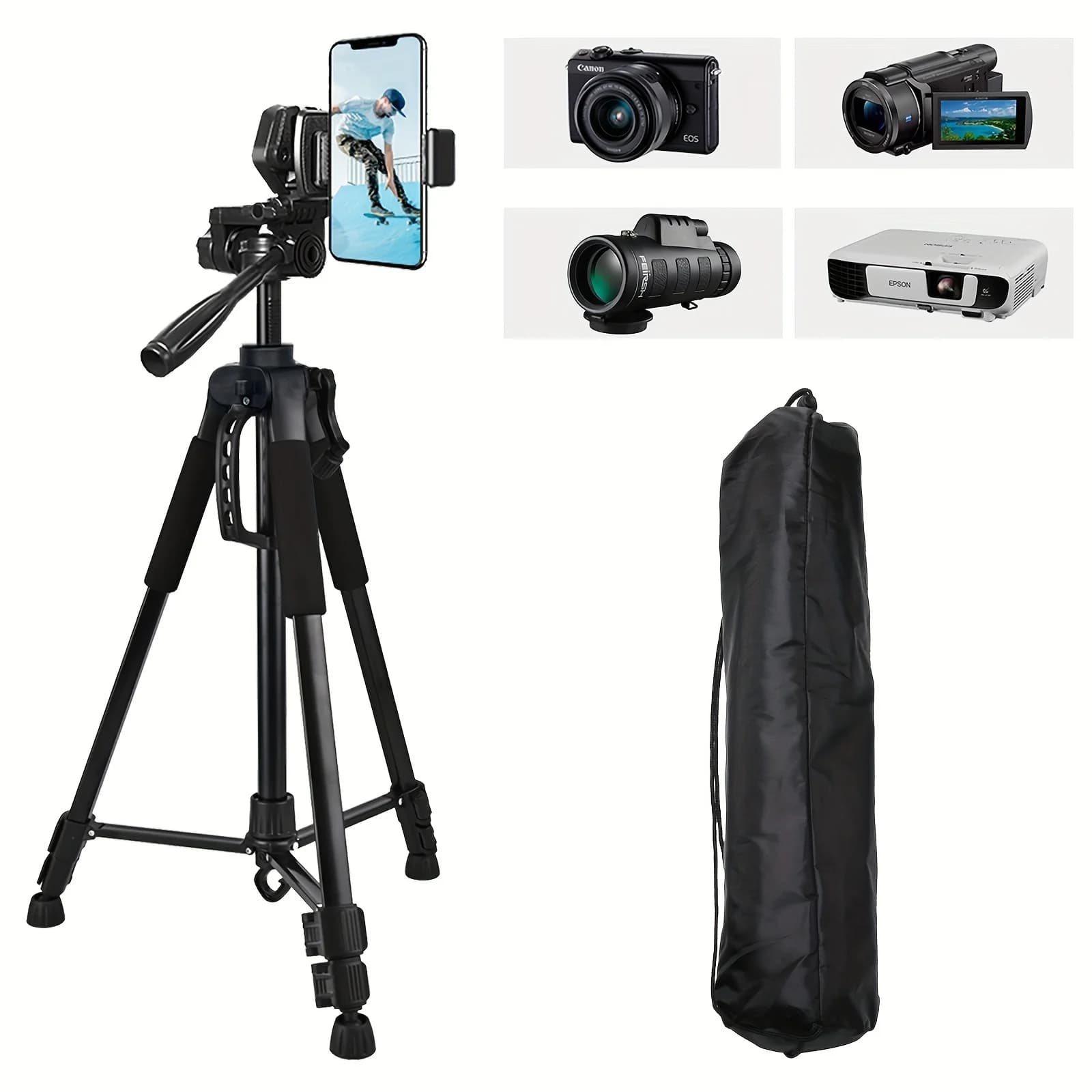 55 Inch High Phone Camera Tripod Professional Aluminum Camera Holder Selfies Phone Camera Record Video Streaming Photo