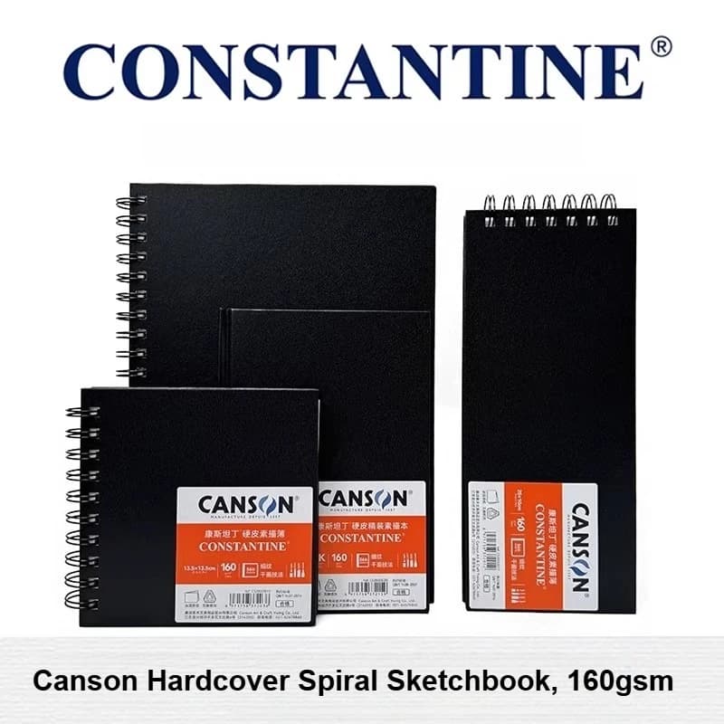56 Sheets Canson Constantine Hardcover Sketchbook, 160gsm Fine Paper, Sewn & Spiral Binding,Lay Flat Art Portable Journal Pad