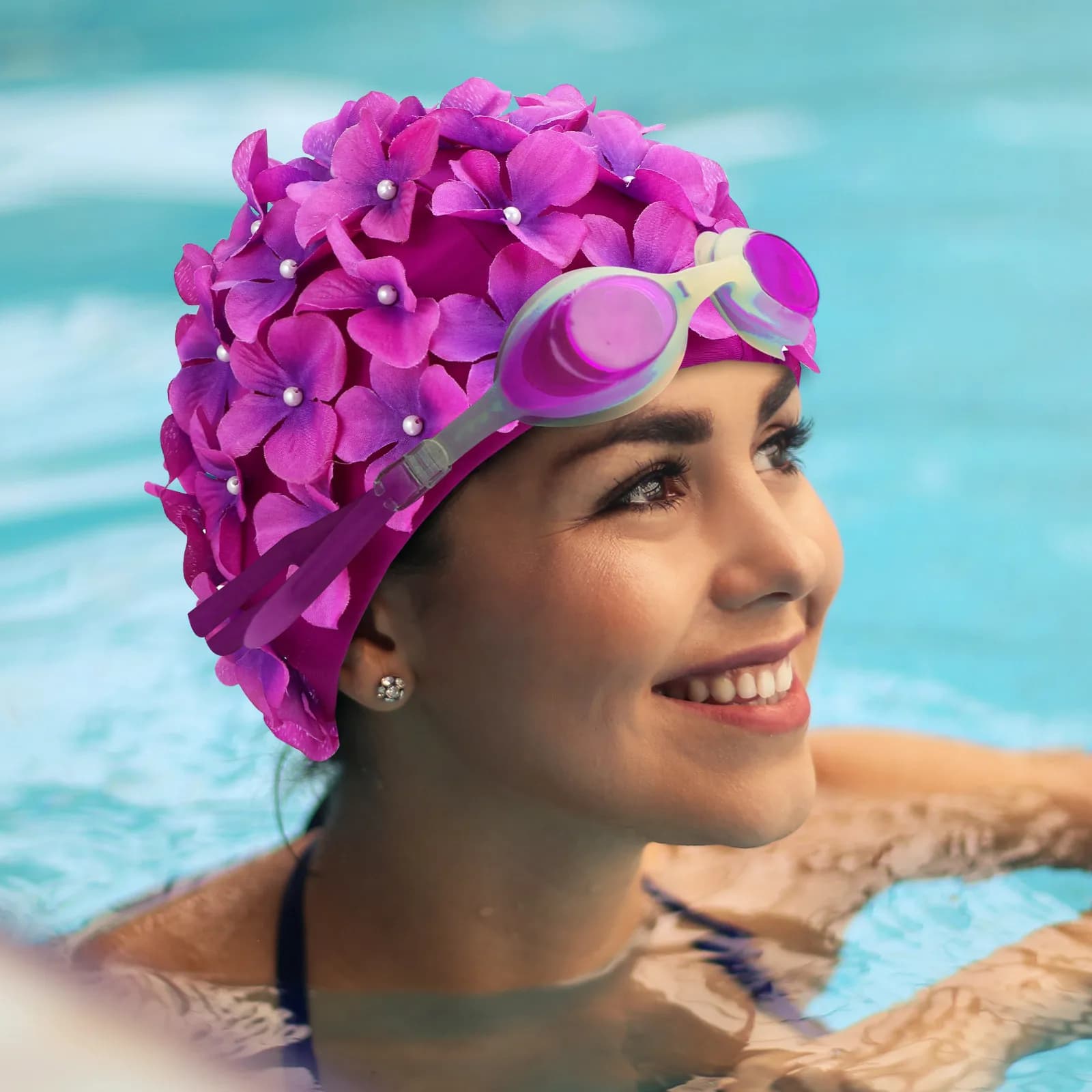 2 Pezzi Cuffie da Nuoto Floreali Antiscivolo per Donne, Elastici con Motivi Floreali per Bagno e Spa
