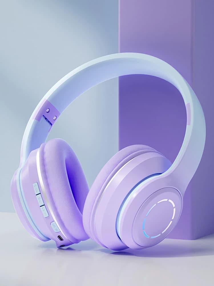 Wireless headphones with bright shaded color headphones, wireless headphones with game noise reduction, long battery life.