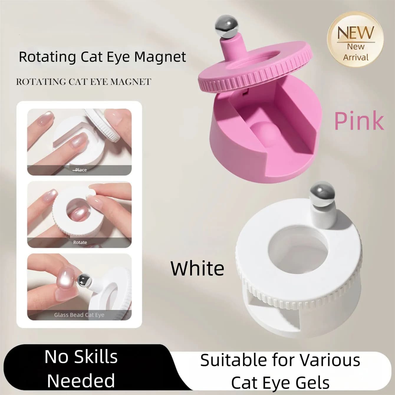 Dispositivo automatico rotante per l'applicazione di perline per nail art effetto occhio di gatto, perfetto per principianti, con magneti super potenti e ampia cornice.