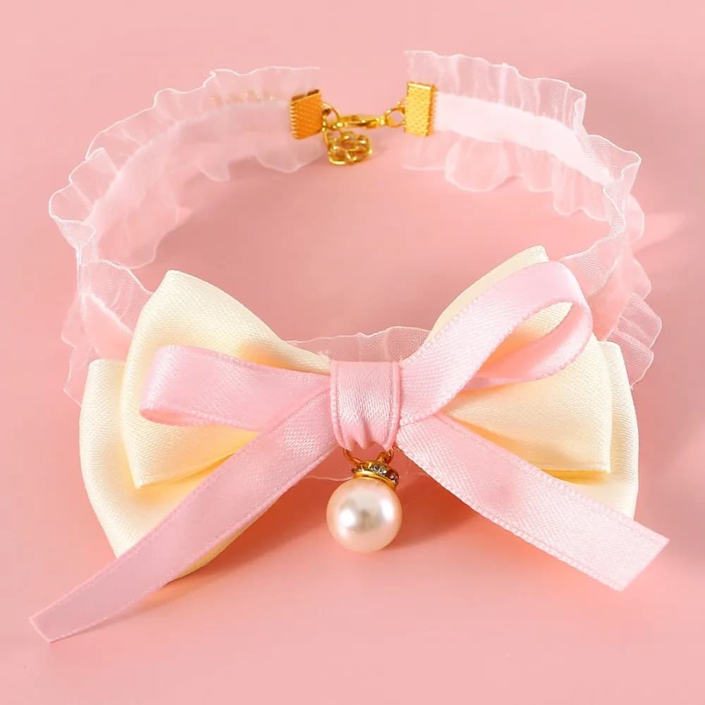 Collana per gatti con fiocco da principessa Collare per animali domestici in pizzo morbido antisoffocamento regolabile Collare per cani elastico in velluto di perle Collari per gatti per animali domestici