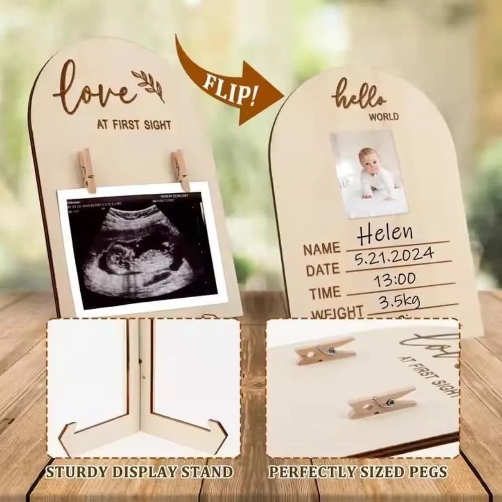 Wooden Stands Baby Ultrasound Frame Rustic Stable Pregnancy Gift Frame Sentimental with Clip Sonogram Picture Frame