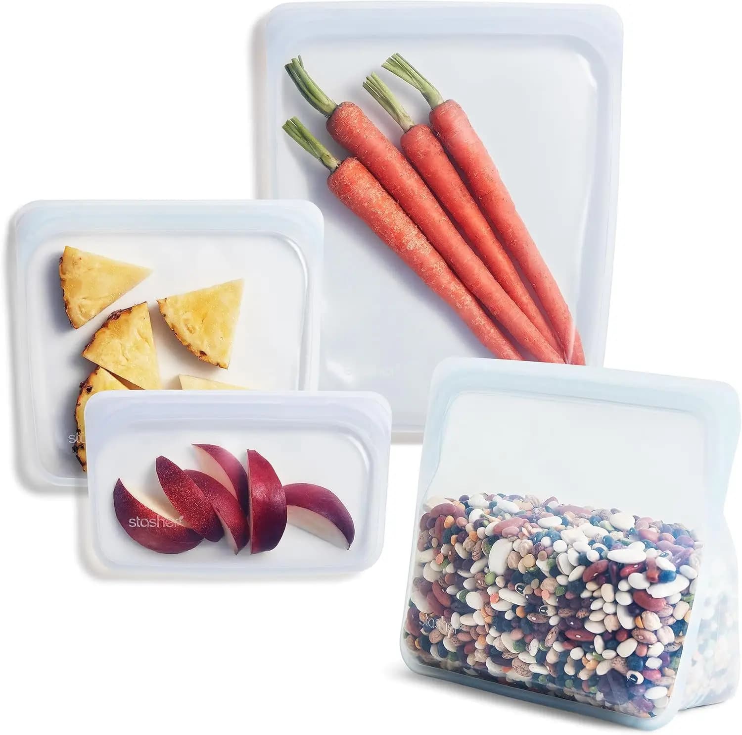 Sacchetti Riutilizzabili in Silicone, Confezione da 4, Adatti per Microonde e Lavastoviglie, Contenitori Ecologici per Snack e Congelamento