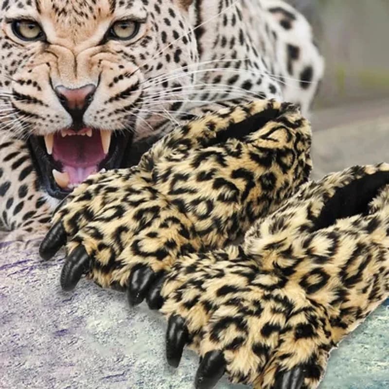 Designer Leopard Claw Home Slippers Women Animal Woman Winter Plush Indoor Shoes Slides Female Bear Paw Bedroom Plush Slippers