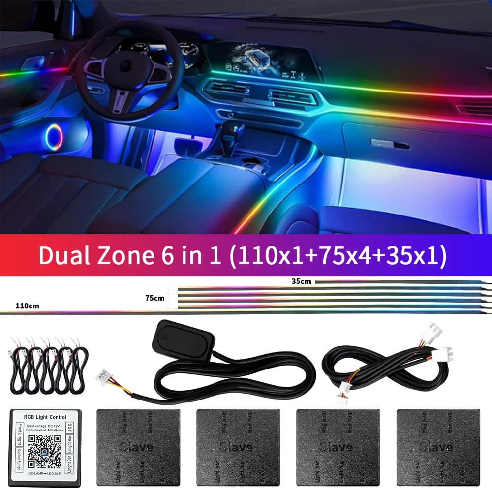 Luce Ambientale per Auto in Acrilico LED 16/18 in 1, Controllo APP Blu, RGB 64 213 Colori, Lampada Atmosfera Sinfonica in Acrilico a Zona Singola o Doppia