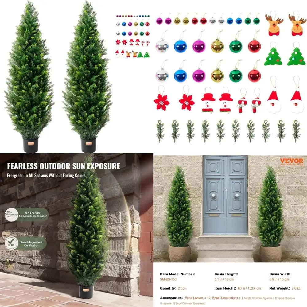 Artificial Topiary Tree, 152 cm of Height (2 Pieces), with Extra Leaves and Vase, Evergreen Cypress Pin, UV Resistant