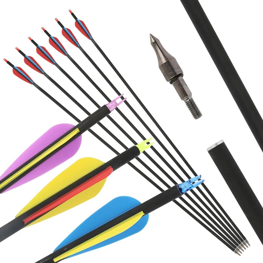 6/12pcs Tiro con l'arco 30 ''Asse ID6.2mm Spine500 Caccia Freccia in carbonio 100gr Punta 3 pollici Water-Drop Alette in gomma per accessori