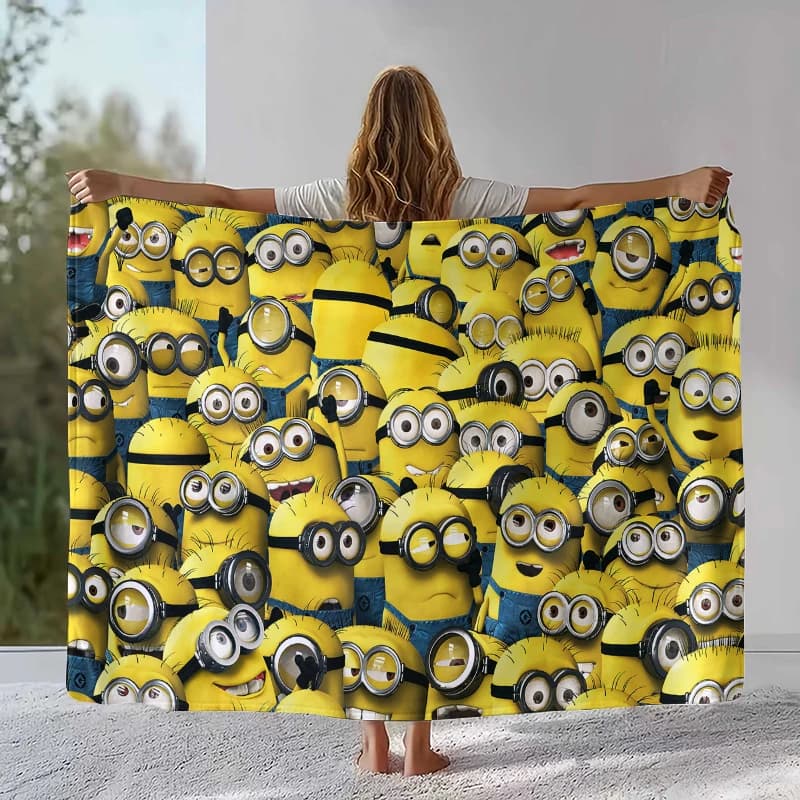 Simpatica coperta in flanella con personaggi dei Minion, coperta in peluche ultra morbida e calda per la casa, la camera da letto, il divano, il campeggio, il picnic, regalo per bambini