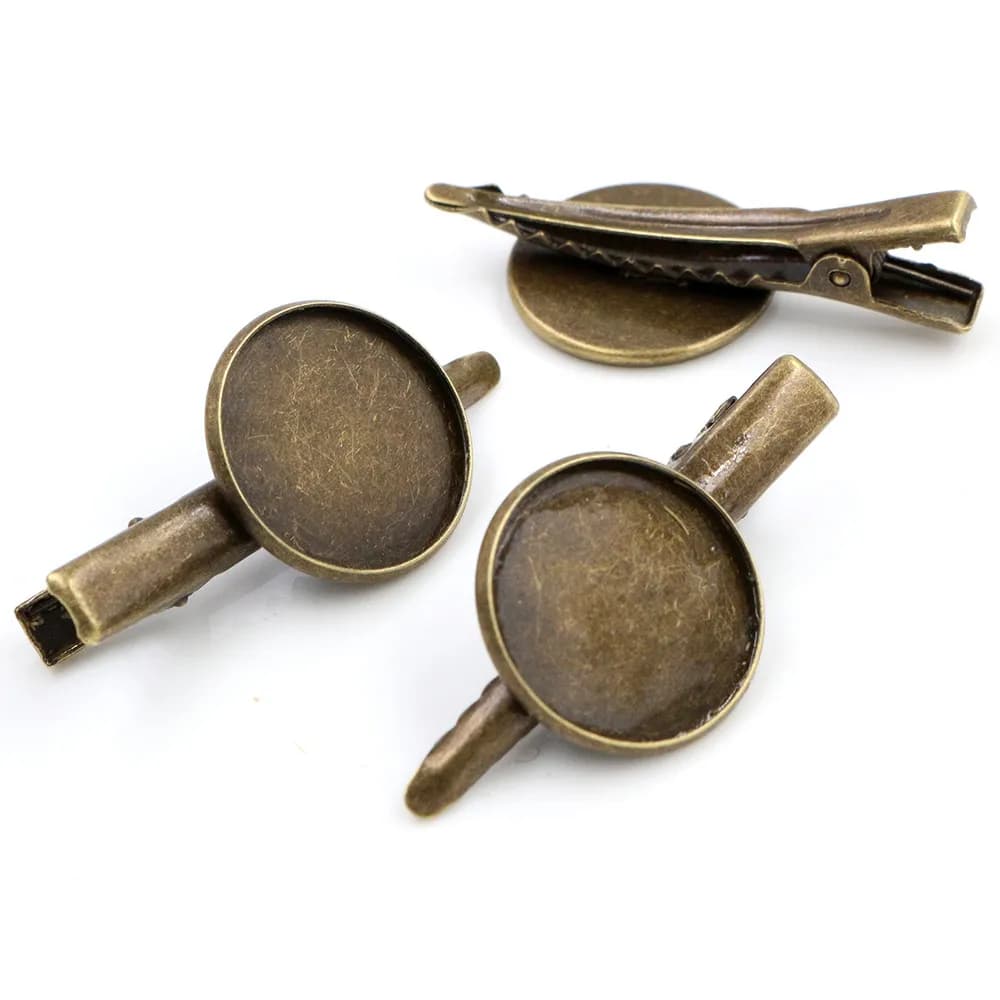 20mm 10pcs High Quality Bronze Plated Copper Material Hairpin Hair Clips Hairpin Base Setting Cabochon Cameo J5-08