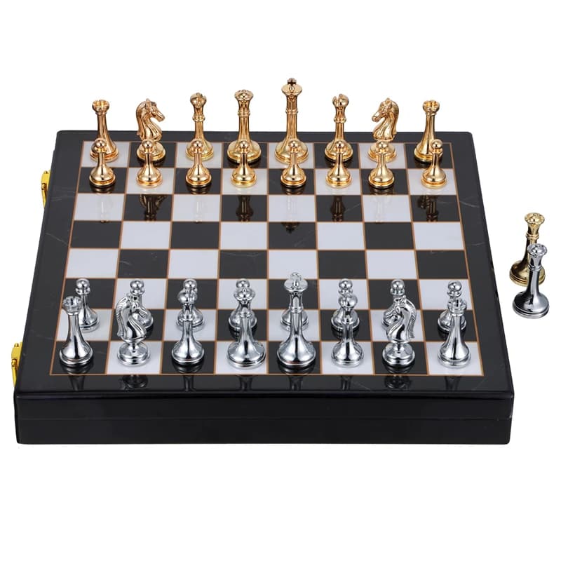 Chess High-grade metal zinc alloy pieces international chess board 29cm/11.4inch, with 2 additional queens, various holiday gift