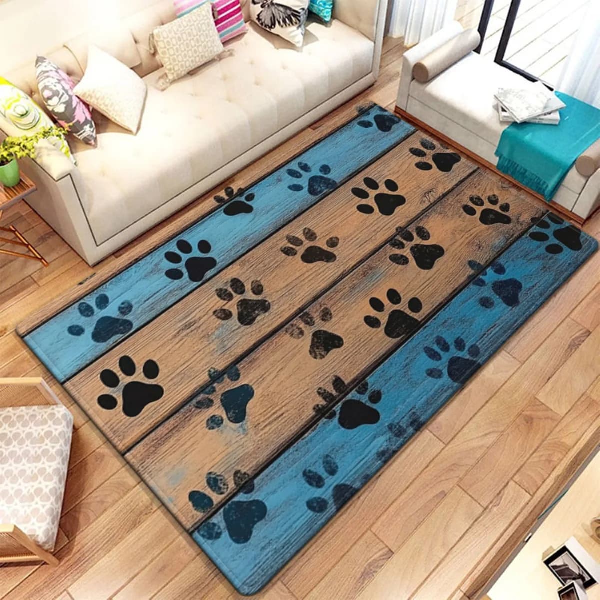 Rustic Dog Paw Print Wood Grain Runner Rug Farmhouse Hallway Decor Pet Mat Entryway Carpet for Puppy Lovers