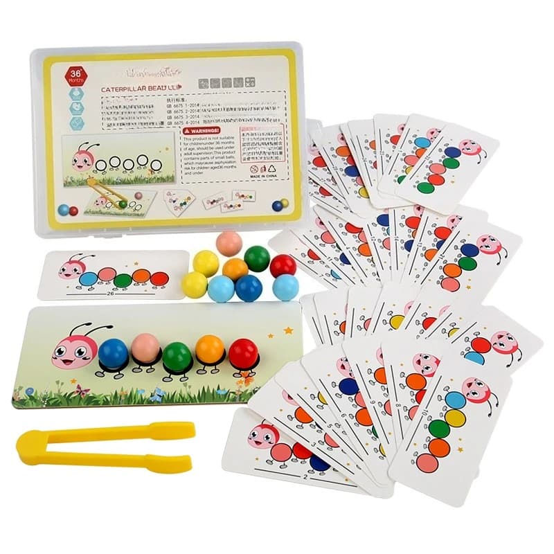 Giocattolo con clip per perline Caterpillar, allenamento per la concentrazione e la motricità fine dei bambini, giocattolo educativo precoce in legno