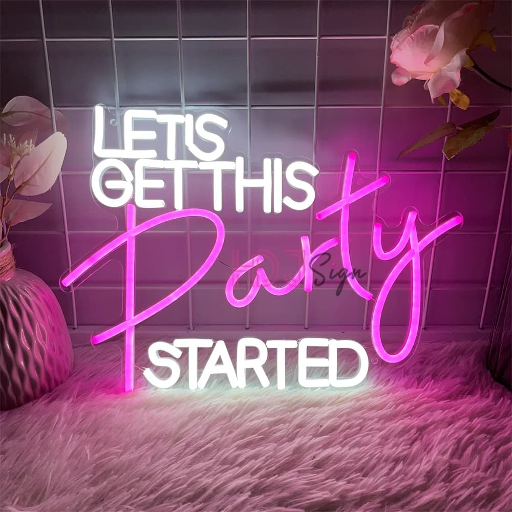LET'S GET THIS PARTY STARED Insegna al neon Camera da letto Decorazione per feste Insegne al neon Parete a LED Room Party Bar Decor Luci Insegne USB