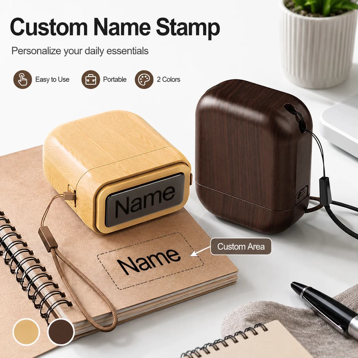 Personalized Plastic Wood Grain Custom Name Stamp Self Ink Office Seal Reusable Custom Stamp For Documents Clothing School
