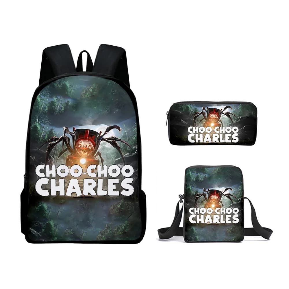 Classic Popular Choo-Choo Charles 3D Print 3pcs/Set pupil School Bags Laptop Daypack Backpack Inclined shoulder bag Pencil Case