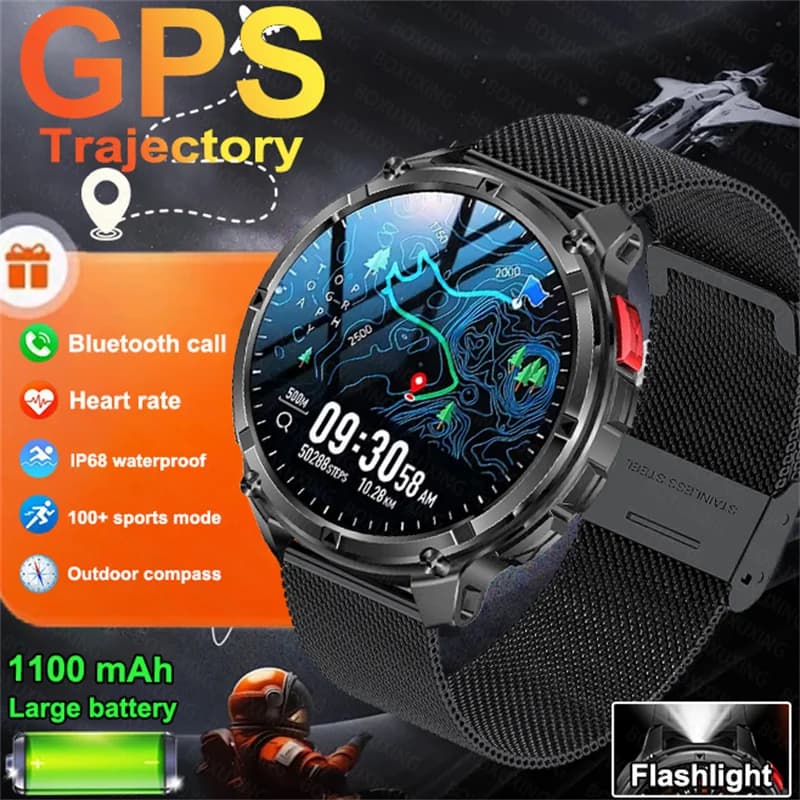 Nuovo Smartwatch 2026 da Uomo, Ultra Resistente 1100mAh, GPS Militare per Esterni, Bussola, Impermeabile 10ATM, Chiamate Bluetooth HD, Orologio Sportivo