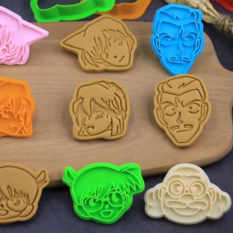 9PCS Cookie Press and Stamp Set Detective Conan Cartoon Icing Cookie Cutter Set—Home Baking Tool Set