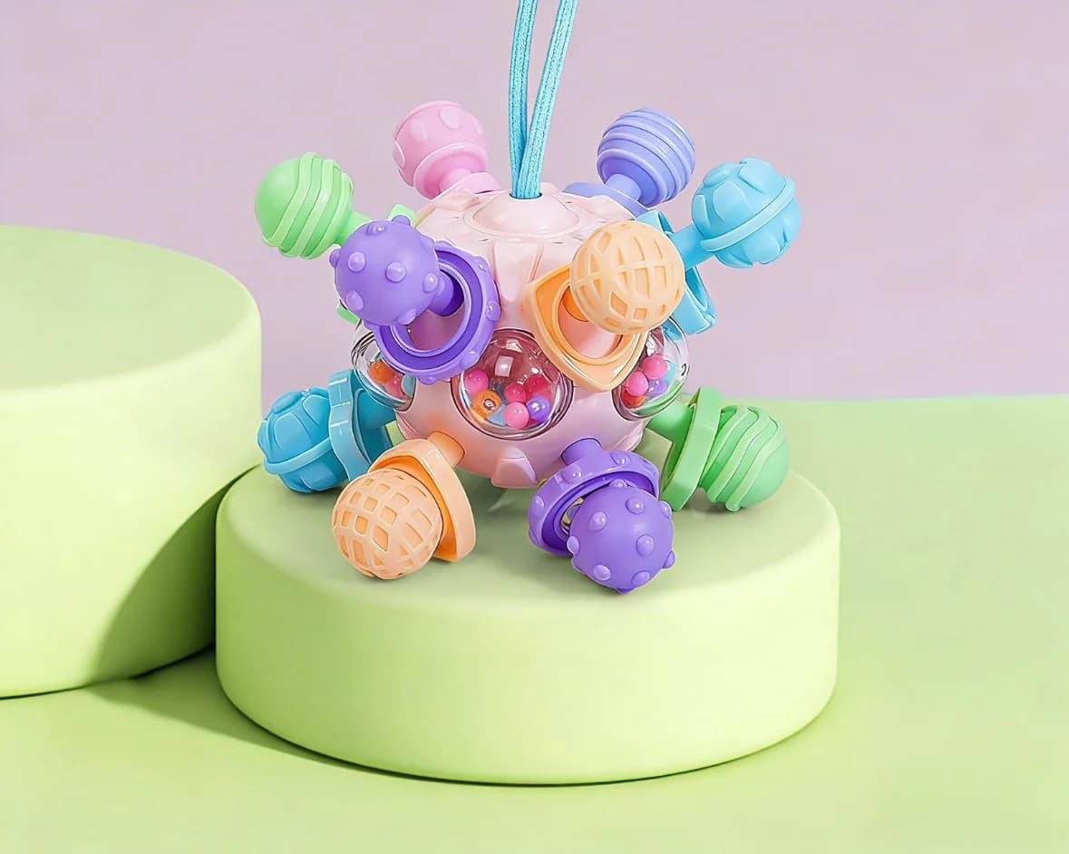Giocattoli Sensoriali Montessori per Neonati 0-12 Mesi, Sonagli e Dentaruoli in Silicone per lo Sviluppo delle Abilità di Presa, Regalo di Compleanno e Natale