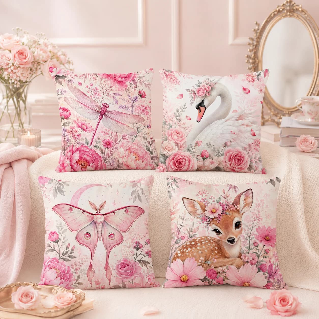 Dreaming Butterfly Cushion Cover Silky Short Plush With Invisible Zipper Dustproof Sofa Pillow Cover For Home Decor