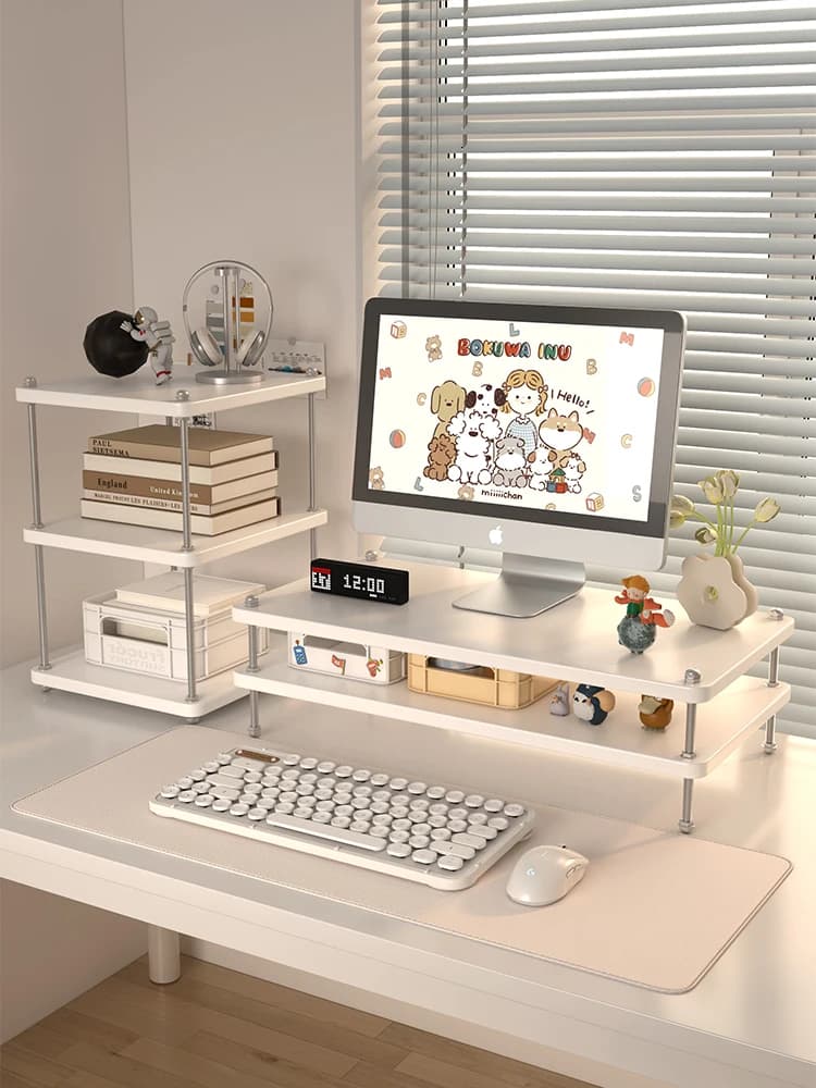 Supporto per Monitor in Legno Rustico, Organizzatore da Scrivania Multilivello, Scaffale per Esposizione e Conservazione, Arredamento per Casa