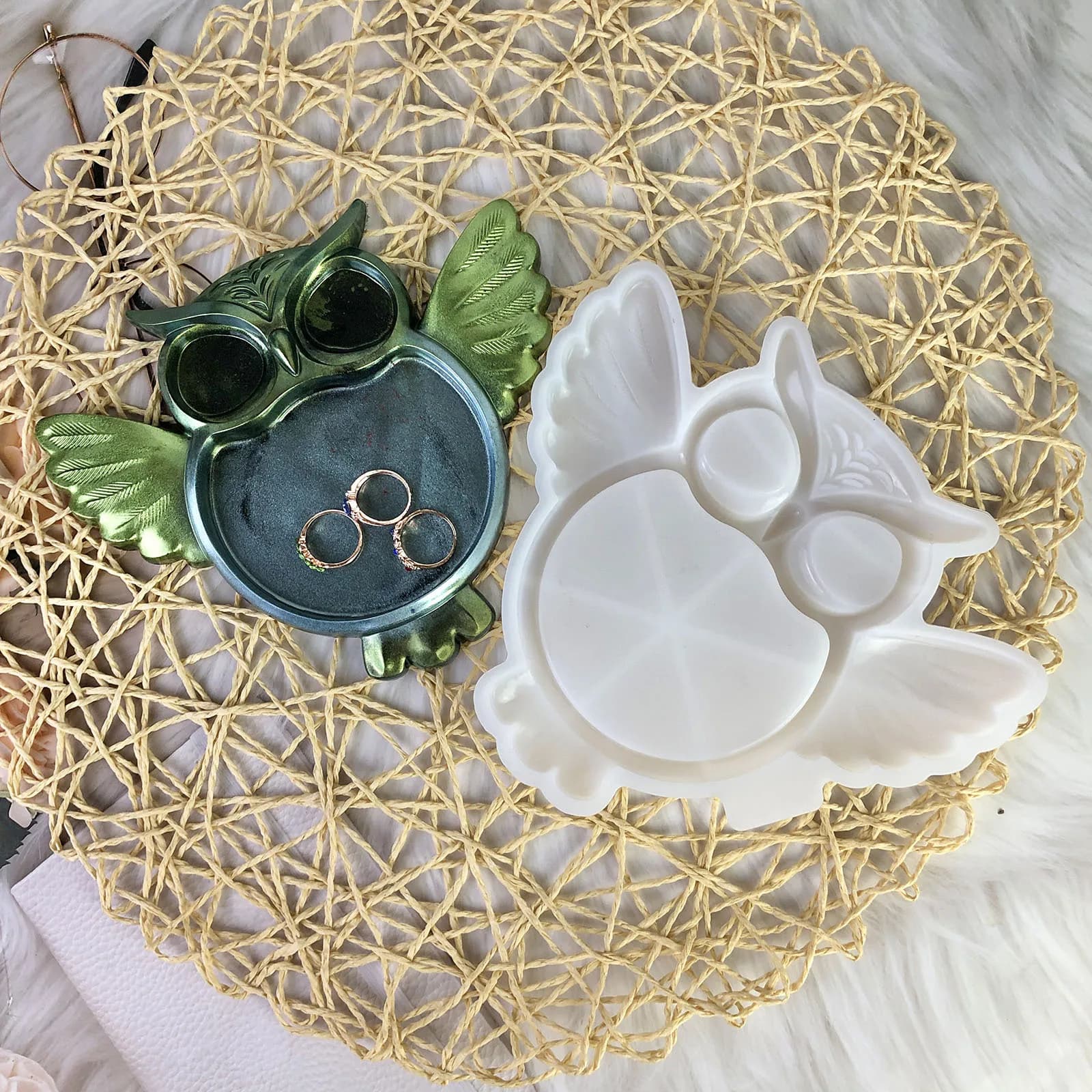 Owl Storage Tray Silicone Mold DIY Handmade Jewelry Display Plate Plaster Cement Mold Cup Coaster Casting Epoxy Resin Molds