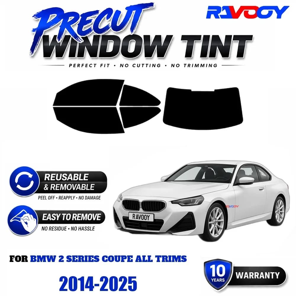 Precut Window Tint, Reusable Removable EPU Film, Custom Fit for Bmw 2 Series Coupe ALL TRIMS 2014-2025, UV Heat Protection