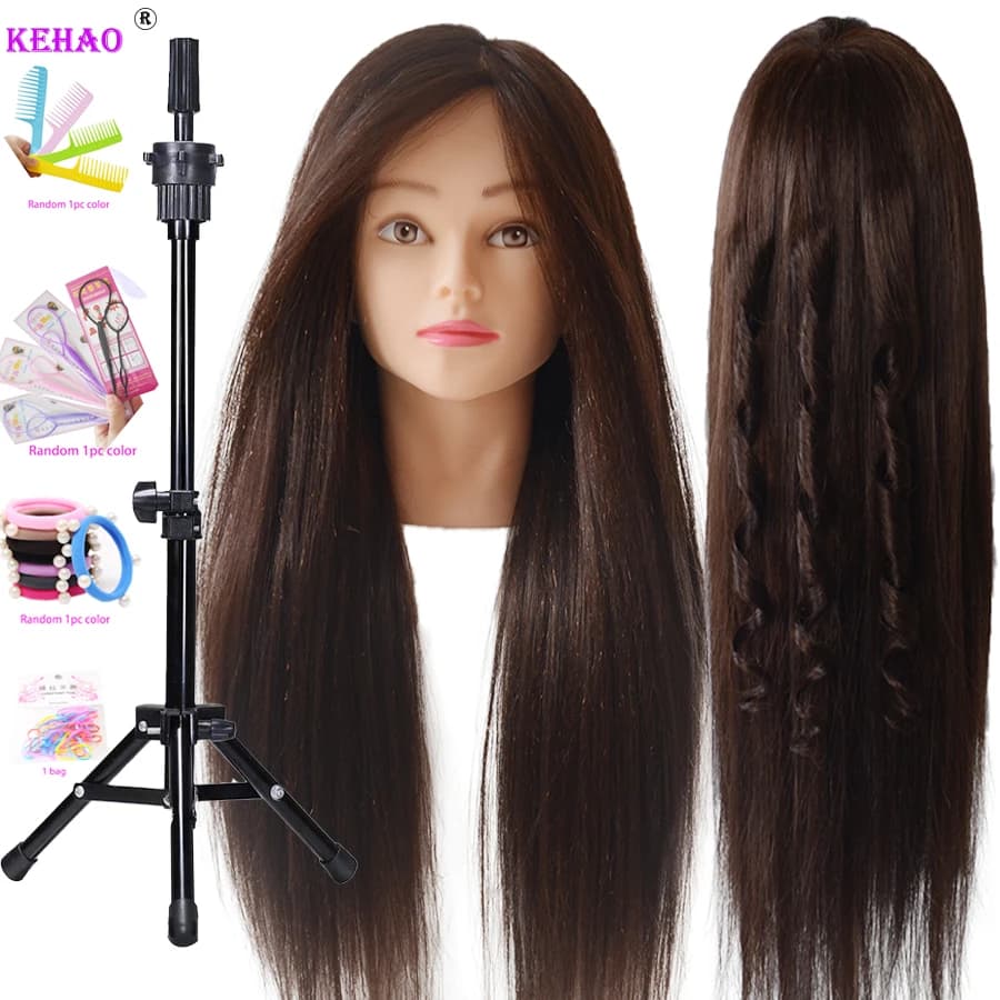 Doll head for real hair 85% for hairstyle Professional training head Styling mannequin head to practice Hot curling plate Straightening