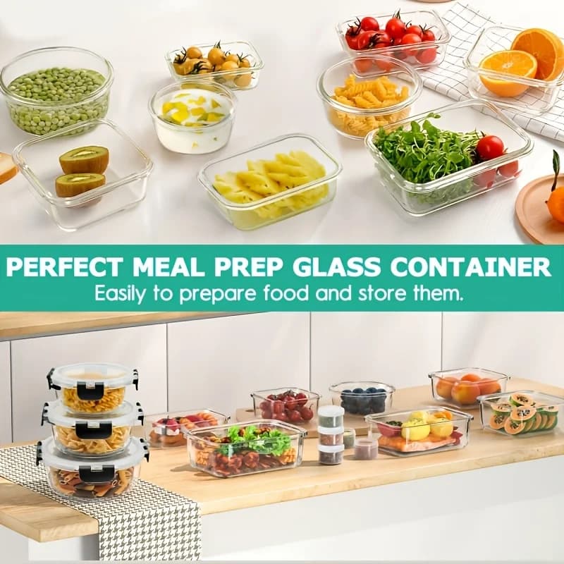 Contenitori per alimenti in vetro borosilicato, coperchi rimovibili, contenitori quadrati per la preparazione dei pasti, lunch box