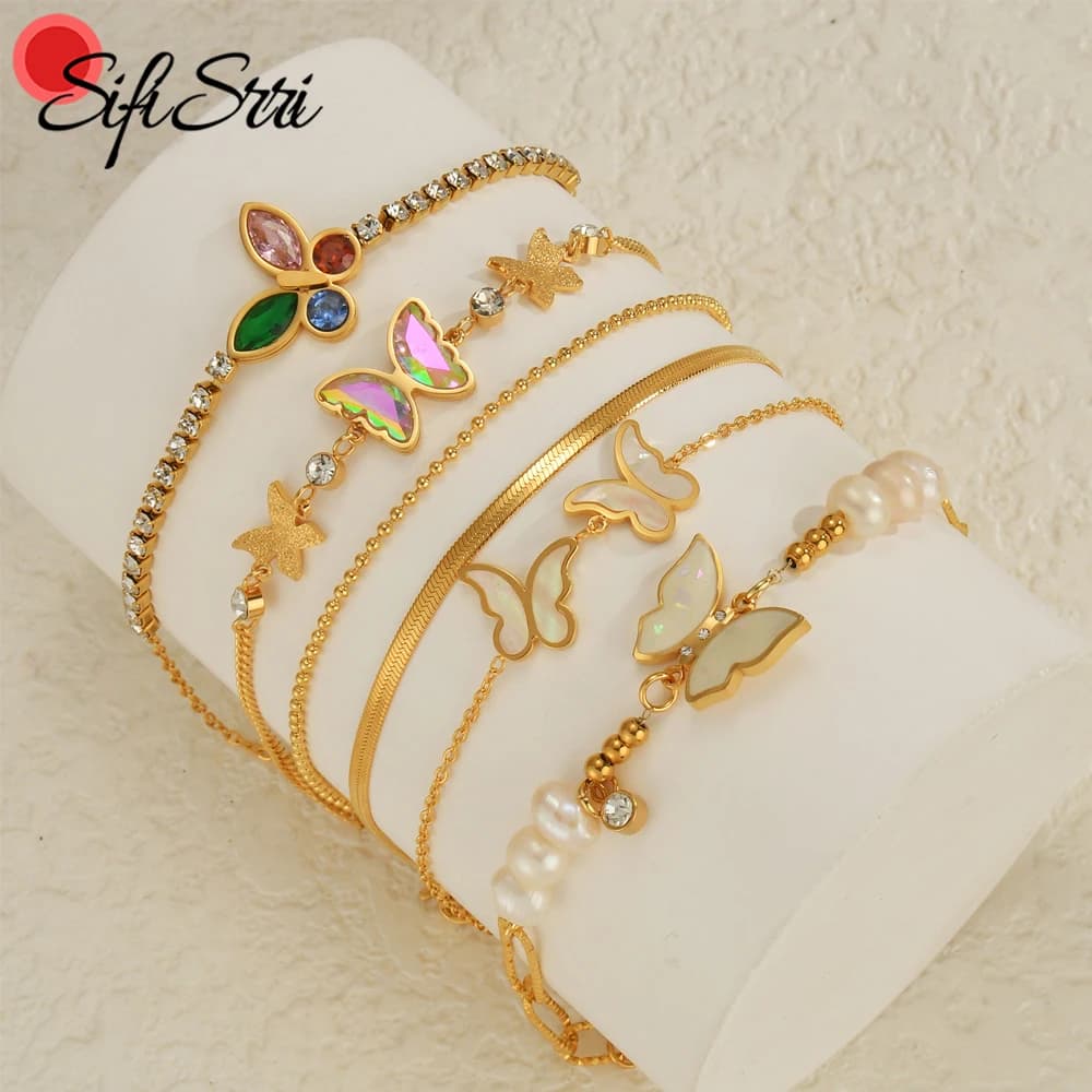 Sifisrri Bracciale a farfalla smerigliato a olio colorato alla moda per le donne Regalo di gioielli con braccialetti color oro regolabili in acciaio inossidabile