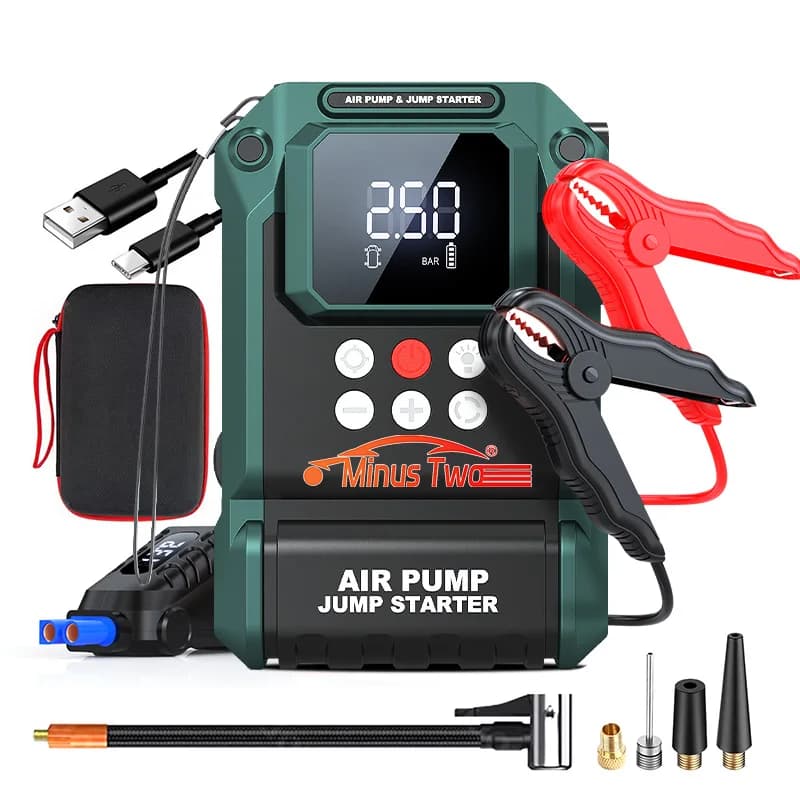 Avviatore di Emergenza Portatile 2000A, Pompa d'Aria 180PSI e Gonfiatore Pneumatici, Power Bank Dual USB, Booster Batteria Auto 12V, Kit di Emergenza per SUV