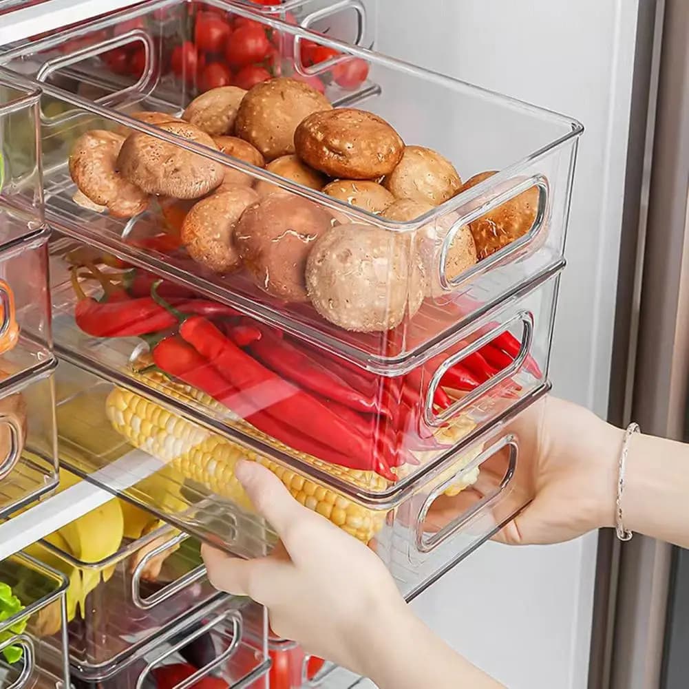 Plastic Storage Box Stackable Storage Container Storage Box with Handle Stackable Capacity Kitchen Organizer Plastic for Cabinet