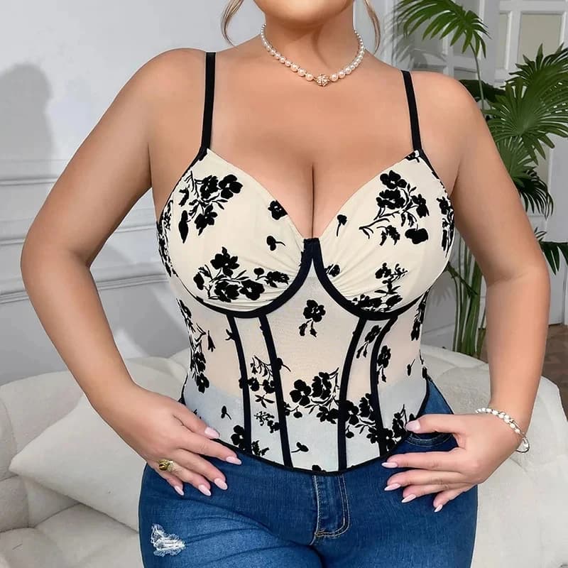 Large Size Spice Girl Low Chest Fish Bone Girdle Halter French Style Apricot Color Double Strap Vest Style Cute Women Clothes