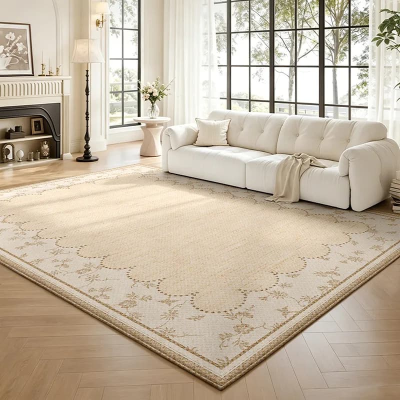 French Cream Style Carpets for Living Room Light Luxury Bedroom Decor Carpet Flowers Bedside Plush Rug Soft Home Thick Floor Mat