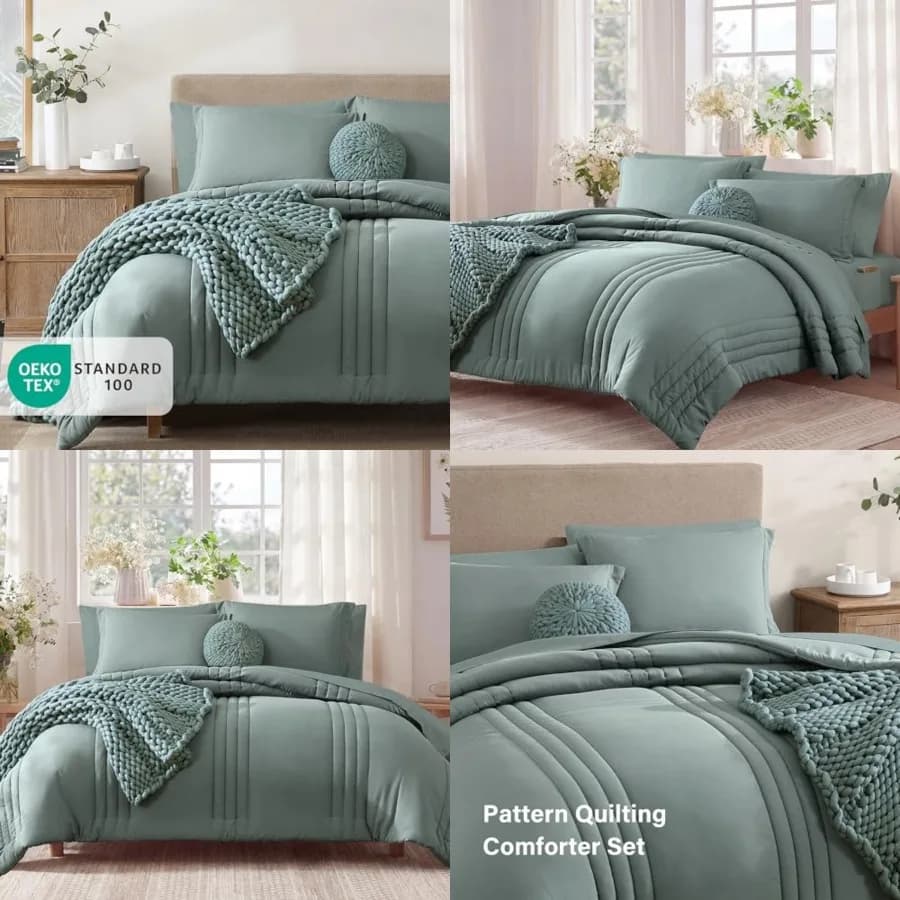 Set Copripiumino - 7 Pezzi Verde Salvia, Set Biancheria da Letto con Copripiumini, Set Copripiumino per Tutte le Stagioni con Lenzuola, Cuscini
