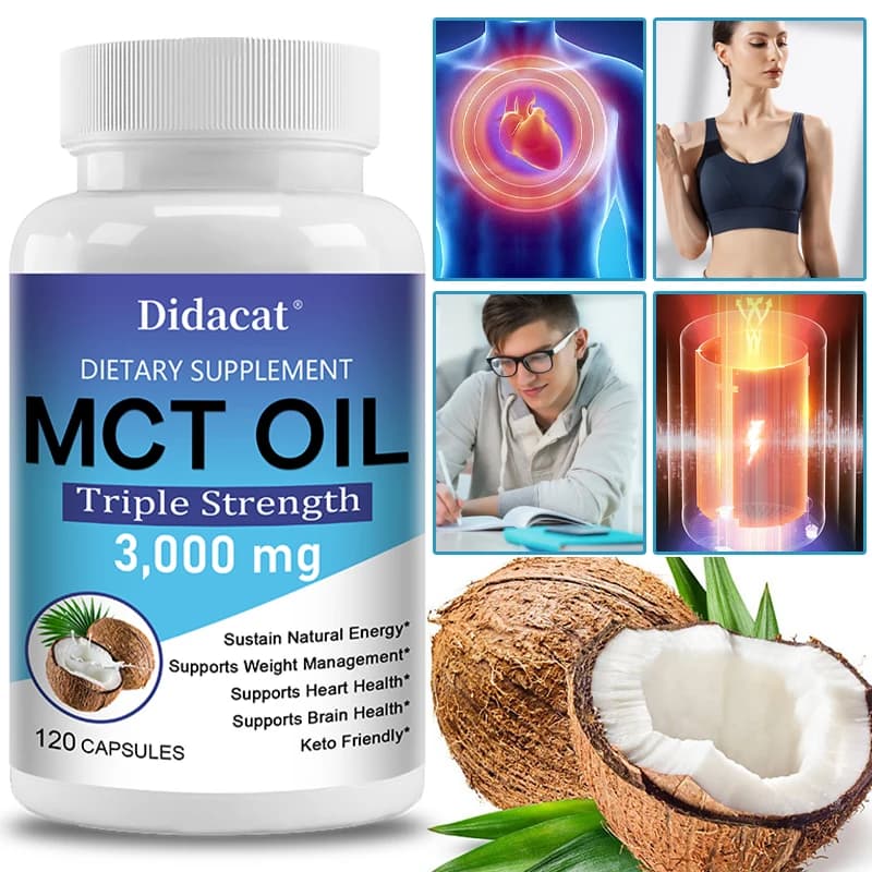 Olio MCT Biologico 3000mg - Supporta Energia e Resistenza, Gestione del Peso Sano, Metabolismo, Non-OGM, 120 Capsule