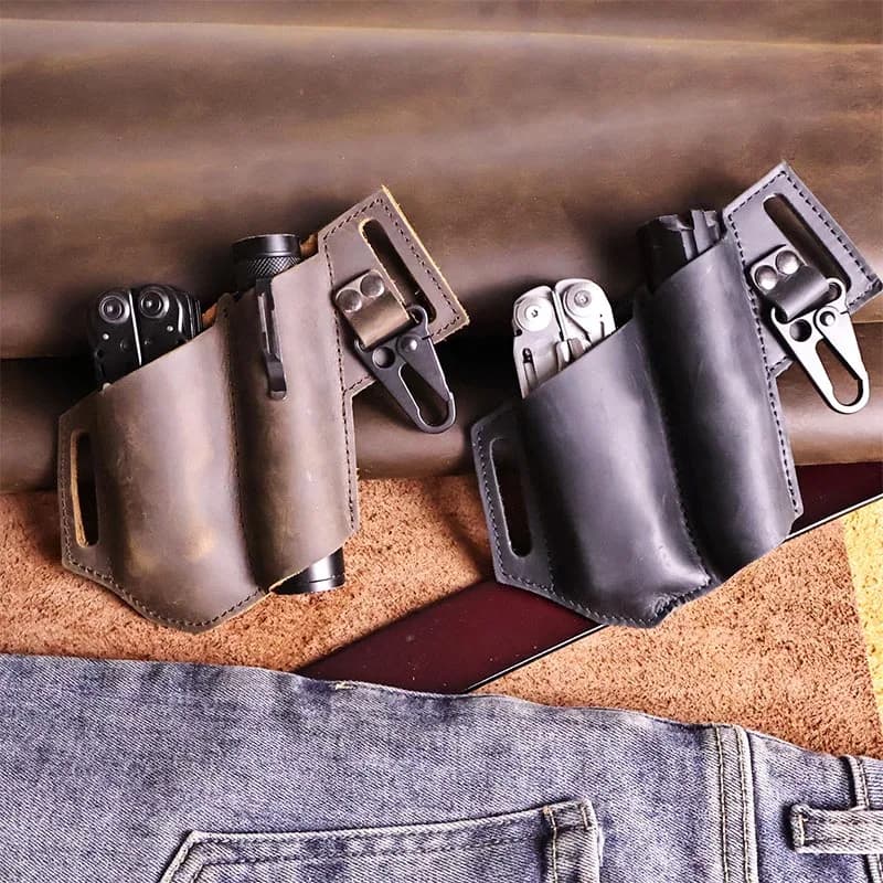 1 pezzo in vera pelle EDC multiutensile pinza guaina cintura marsupio tattico multiutensile coltello pieghevole supporto per torcia in pelle