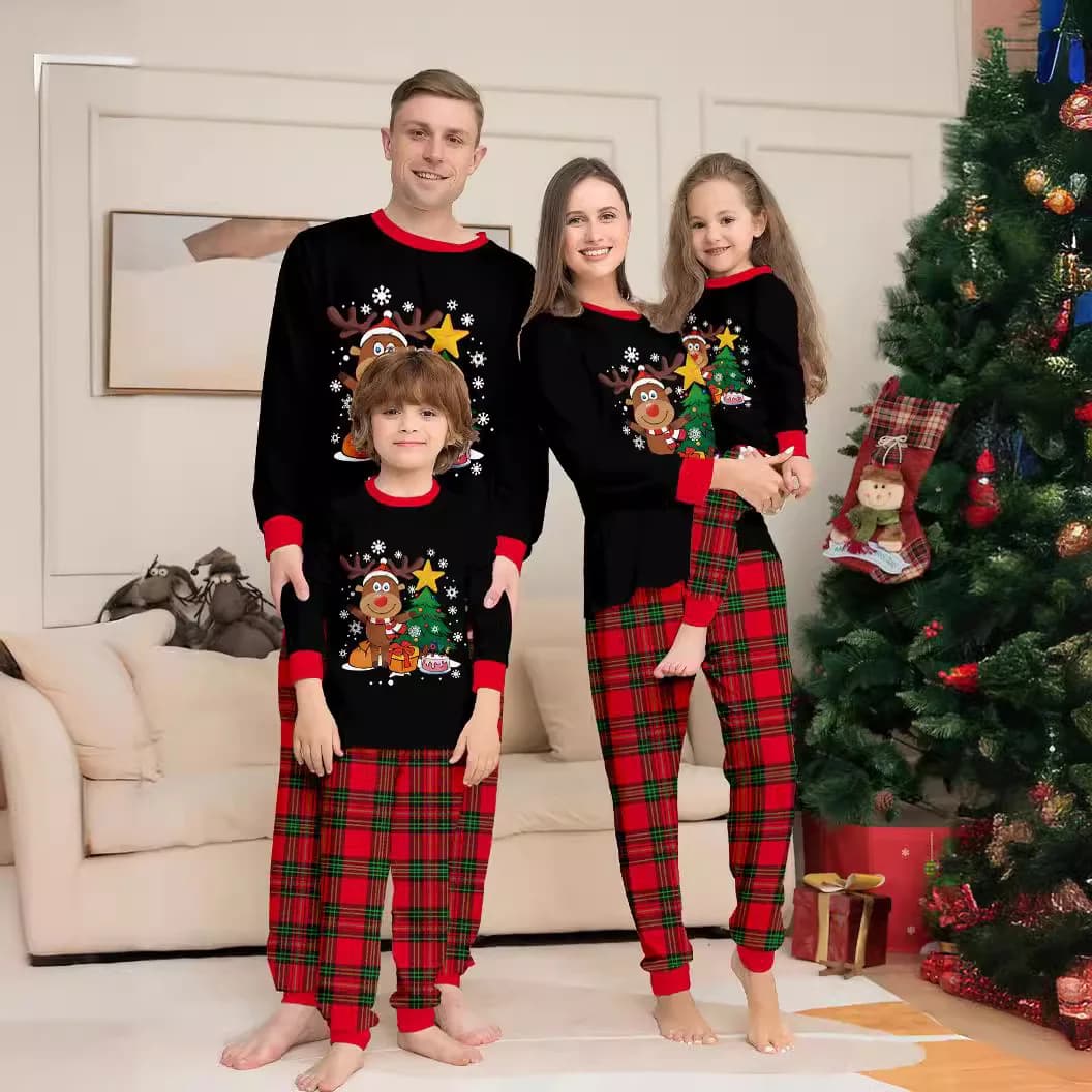 Autunno e inverno cartone animato alce lettera albero di Natale stampa famiglia Set natalizio per una famiglia di quattro pantaloni pigiama 2 pezzi