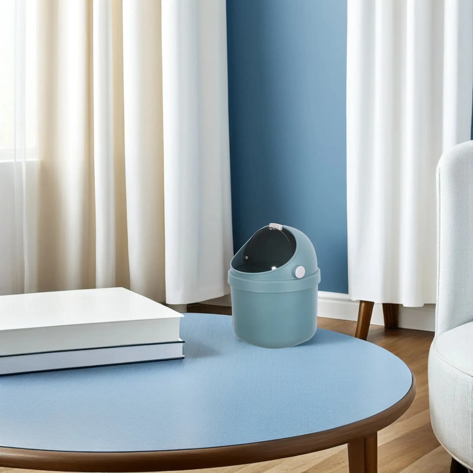 Mini Desktop Trash Can with Lid Cute Cartoon Design Plastic Small Garbage Bin Portable Tabletop Wastebasket for Office Study