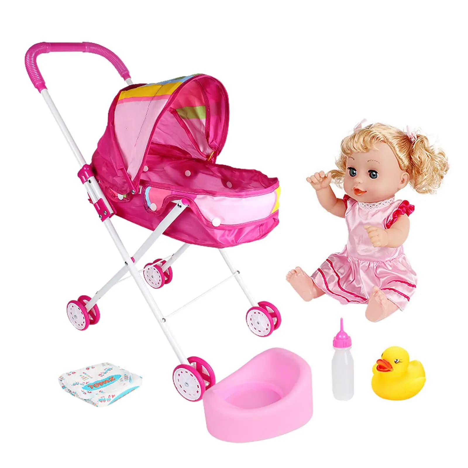 Adorabile Bambola Bambina con Portabambola Pieghevole, Giocattolo per Gioco di Ruolo, Decorazione per Casa delle Bambole, Regalo di Natale