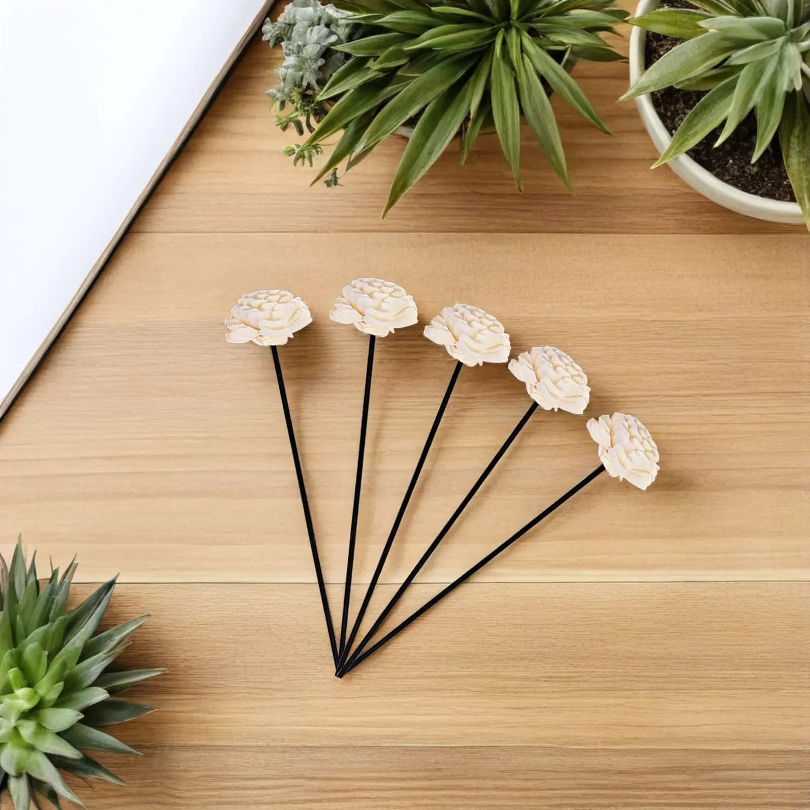 5 Pezzi Eleganti Bastoncini Diffusori in Rattan con Motivo Floreale, Ricarica per Diffusore di Oli Essenziali per Aromi Rilassanti in Studio e Yoga