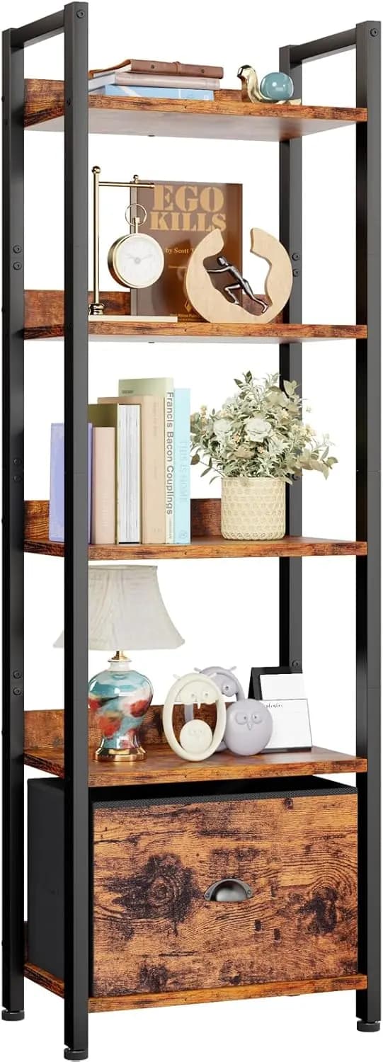 Bookcase with 5 shelves with Cassetto, Stretto and Alto Organizer, Industrial Exposition Board for Bedroom and Living Room