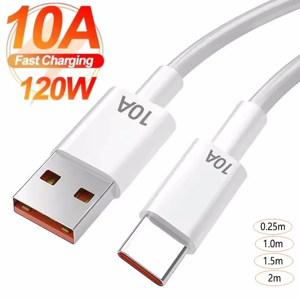 Cavo da USB a tipo C da 120 W 10A Cavo di ricarica super veloce da 0,3/1 M/1,5 M/2 M per Android Huawei P30 Honor Cavo dati per Xiaomi Redmi