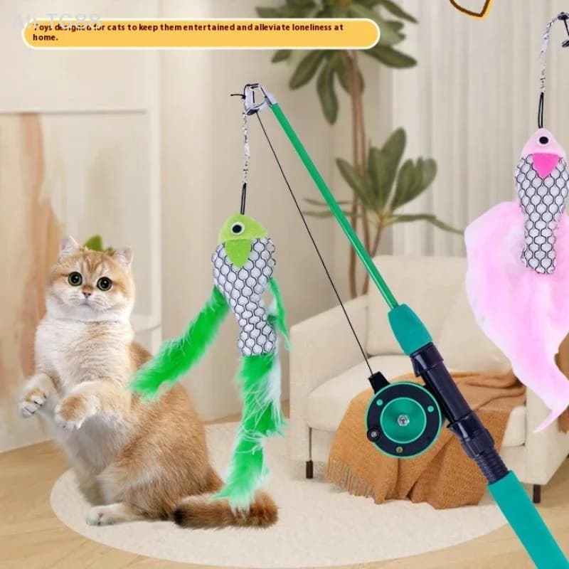 Set of Telescopic Toys for Cats with Feather of Fish, Funny Interactive Sticks for Cats, Simultaneous Fishing Rod, Pet Game Accessories