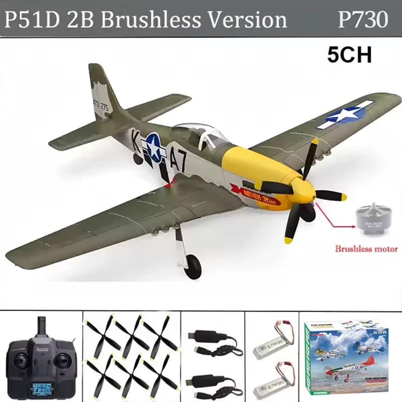 Aereo RC 5CH 3D/6G ad Ala Fissa P51D Mustang RTF per Adulti e Principianti, Facile da Pilotare, Elicottero da Combattimento Brushless Rimovibile