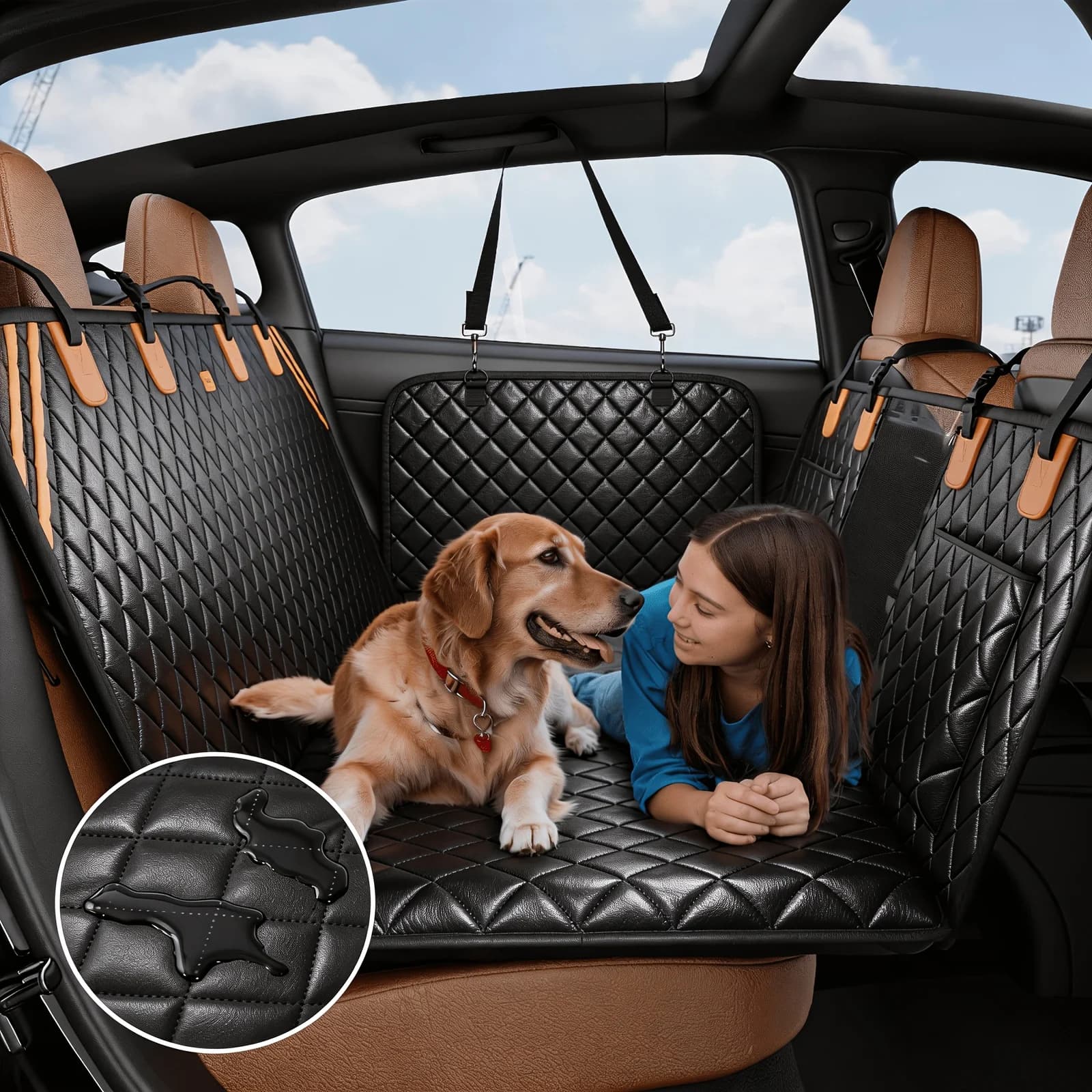 MADE 4 PETS Coprisedile per Auto per Cani - Estensore per Sedile Posteriore, Supporta 180 kg, Amaca Antiscivolo per Cani, Fondo Rigido a 8 Strati con Schiuma PE, Facile da Installare e Pulire
