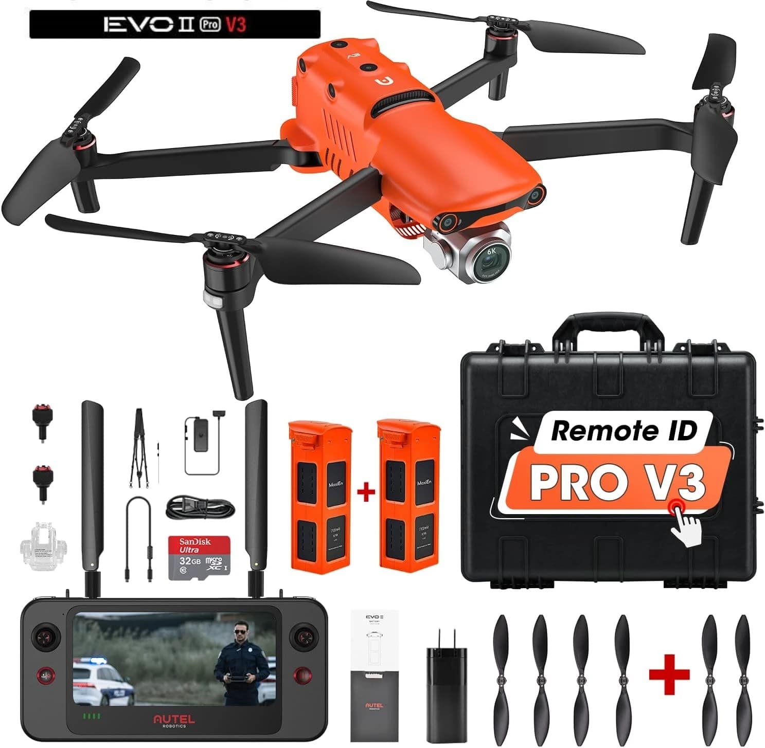 Drone Autel Robotics EVO 2 PRO V3 with 1" CMOS Sensor and 12 Bit Picture, 6K HDR Video, 40 Minutes of Autonomy, 15KM Transmission, 360° Vision AI Recognition of Objectives and Obstacles