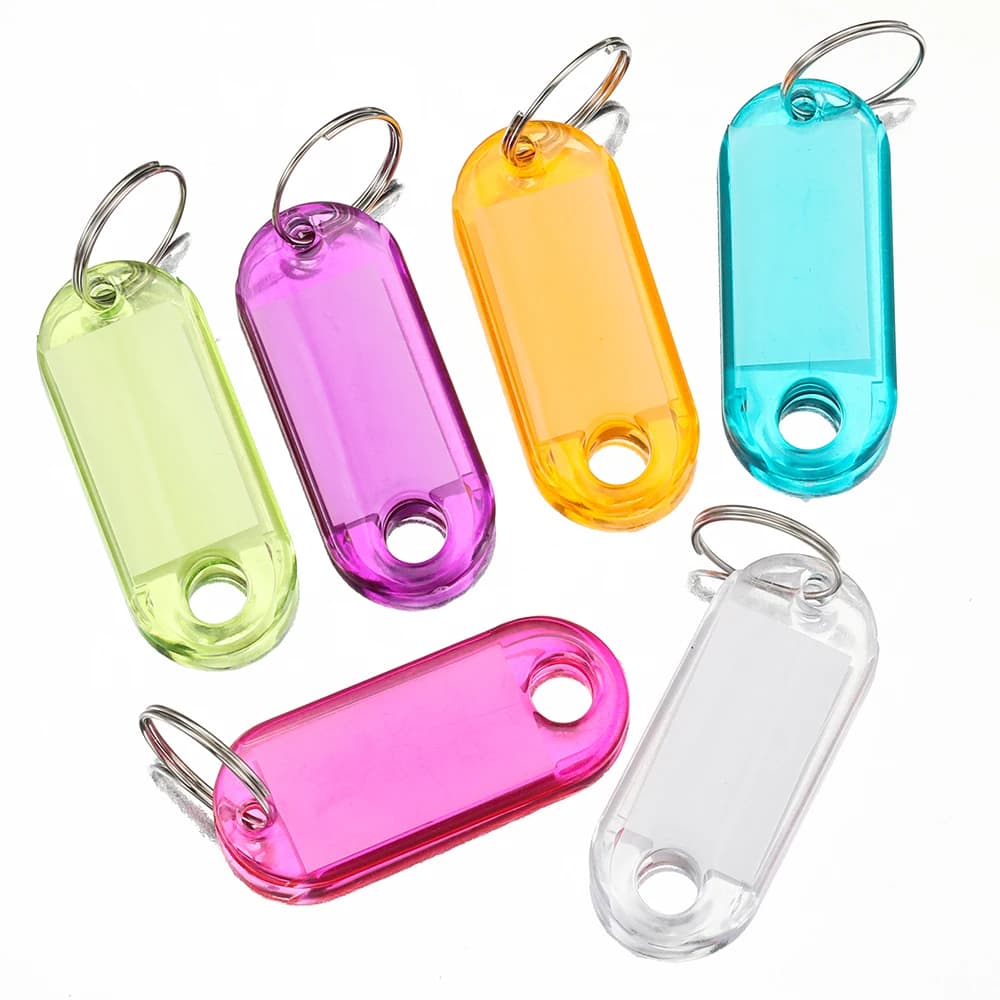 10pcs Key Tags Clear Plastic Split Key Ring with Paper Labels
