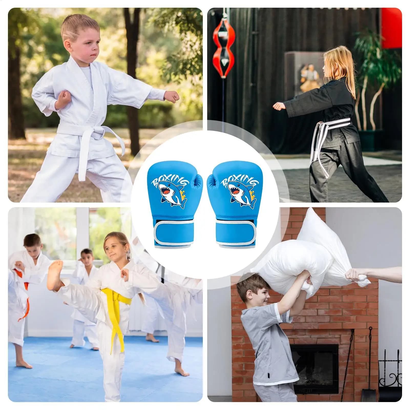 Kids PU Leather Boxing Gloves Training Mitt Boxing Mitts for Ages 7-12 Punching Bag Kickboxing Martial Art Karate Sports Fitness